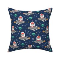 Christmas Santa Claus in Space Rockets, Planets & Constellations on Navy Blue