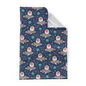 Christmas Santa Claus in Space Rockets, Planets & Constellations on Navy Blue