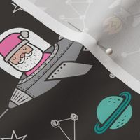 Pink Christmas Santa Claus in Space Rockets, Planets & Constellations