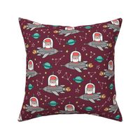Christmas Santa Claus in Space Rockets, Planets & Constellations on Dark Red