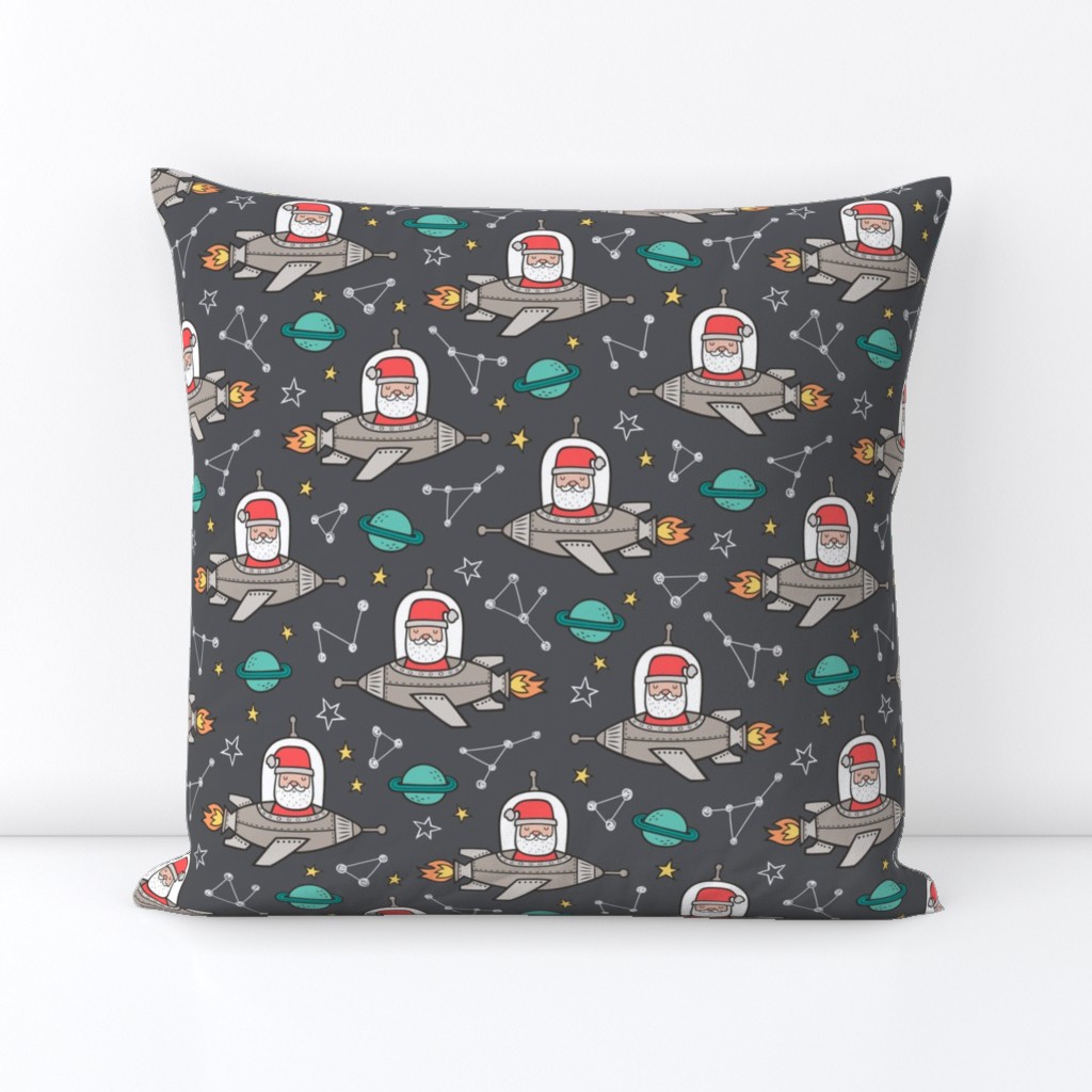 Christmas Santa Claus in Space Rockets, Planets & Constellations on Dark Grey