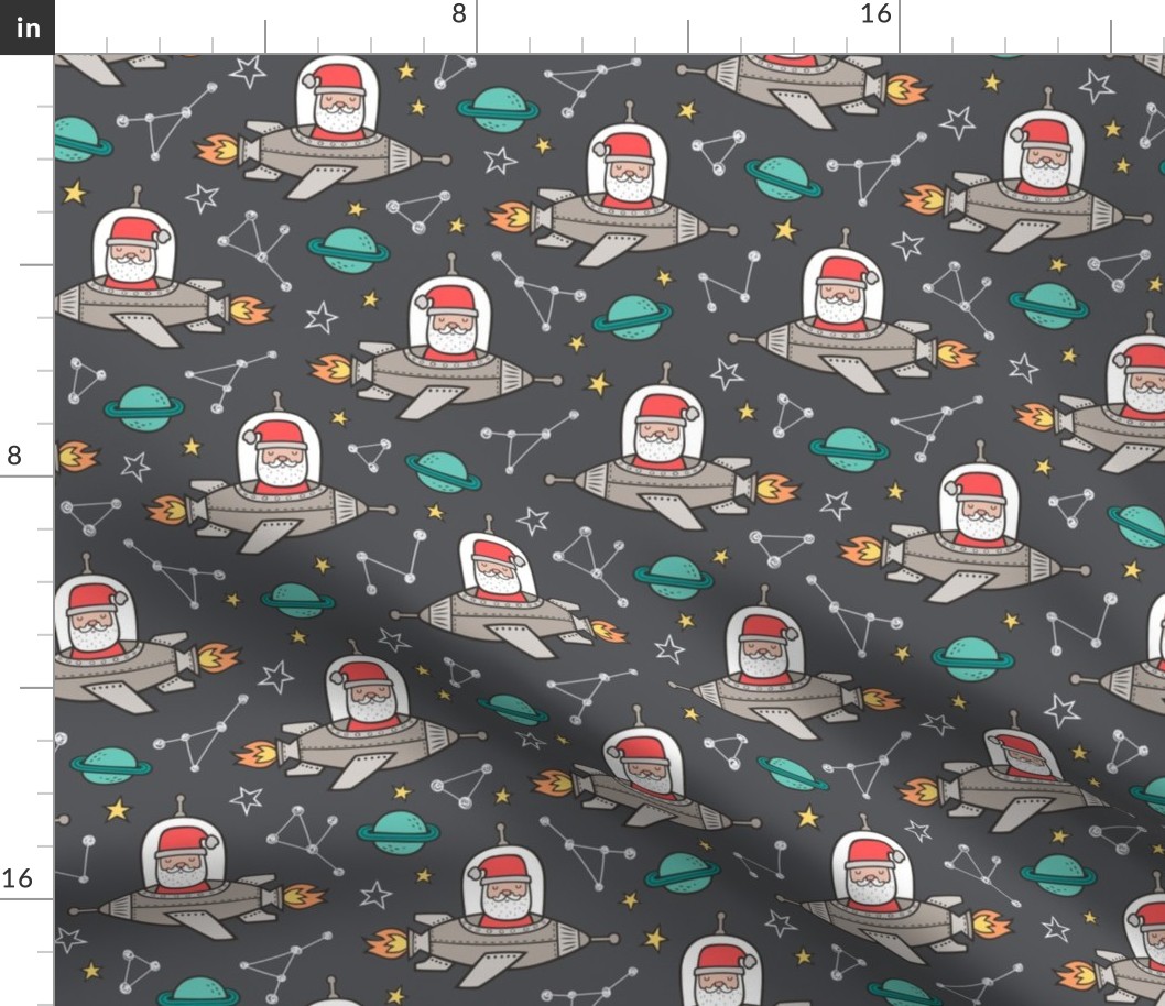 Christmas Santa Claus in Space Rockets, Planets & Constellations on Dark Grey
