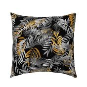 Tropical Leaves in Gold Gray Black and White in 36 inch repeat by kedoki 