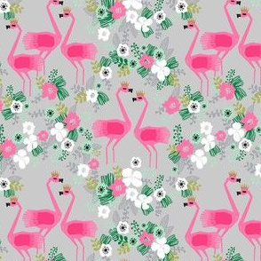 tropical flamingo fabric // floral hibiscus tropical floral flamingo fabric grey flamingo crowns