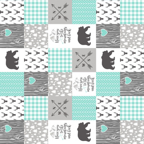 3 inch love you to the mountains - whole cloth cheater quilt - mint - rotated
