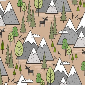 Mountains Forest Woodland Trees & Moose on Hazelnut