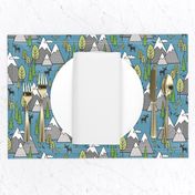 Mountains Forest Woodland Trees & Moose on Dark Blue 