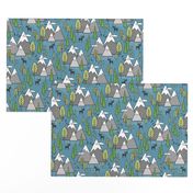 Mountains Forest Woodland Trees & Moose on Dark Blue 