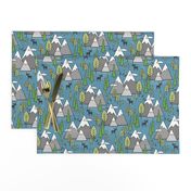 Mountains Forest Woodland Trees & Moose on Dark Blue 