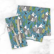 Mountains Forest Woodland Trees & Moose on Dark Blue 