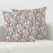 Mountains Forest Woodland Trees & Moose Pink on Grey