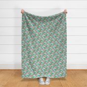 Mountains Forest Woodland Trees & Moose Mint Green on Grey