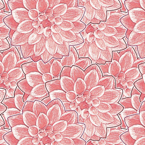 Dahlias Dark Pink Upholstery Fabric