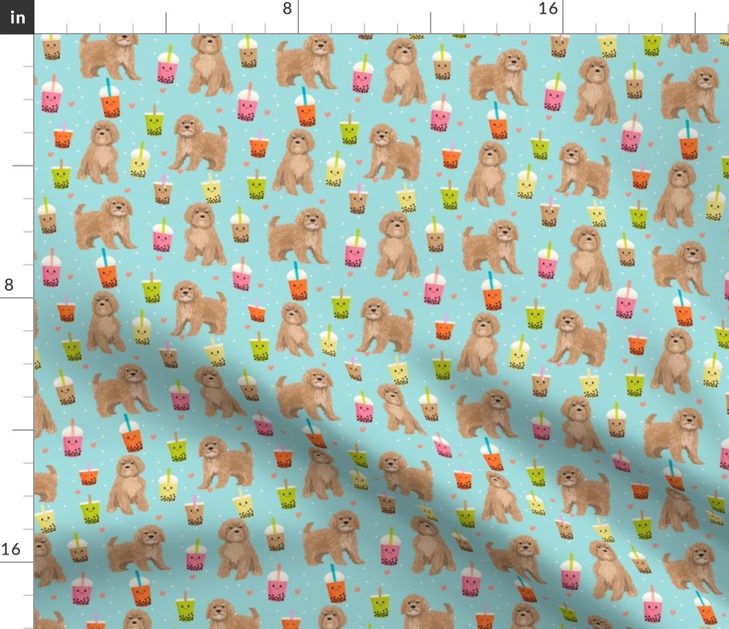 Cavoodle bubble tea boba  kawaii cute cavapoo pattern light blue