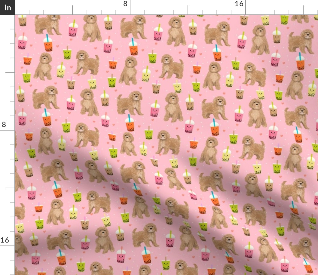 Cavoodle bubble tea boba  kawaii cute cavapoo pattern pink