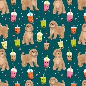 Cavoodle bubble tea boba  kawaii cute cavapoo pattern dark green