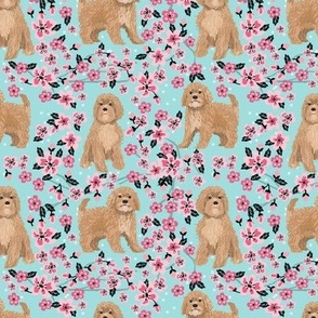 Cavoodle cherry blossom spring floral cute cavapoo pattern light blue