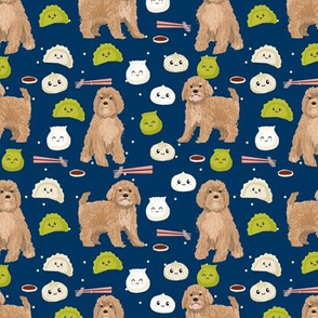 Cavoodle dim sum food kawaii cute cavapoo pattern navy