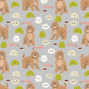 Cavoodle dim sum food kawaii cute cavapoo pattern light grey