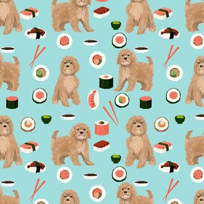 Cavoodle sushi japanese food kawaii cute cavapoo pattern light blue