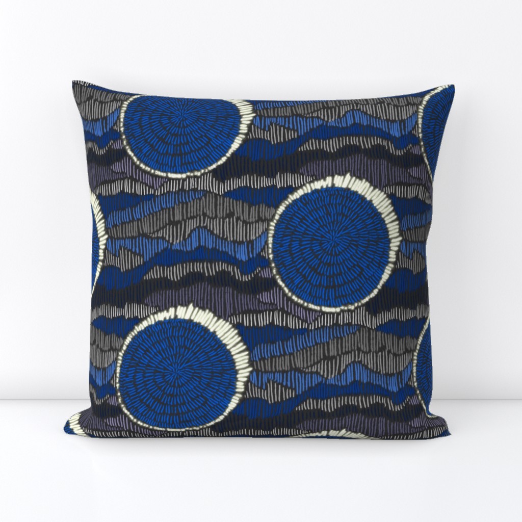 Abstract Eclipse Polka Dots in Cobalt Blue and Grey