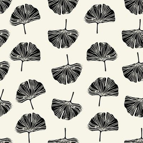 Ginkgo leaf pattern botanical print tan and black