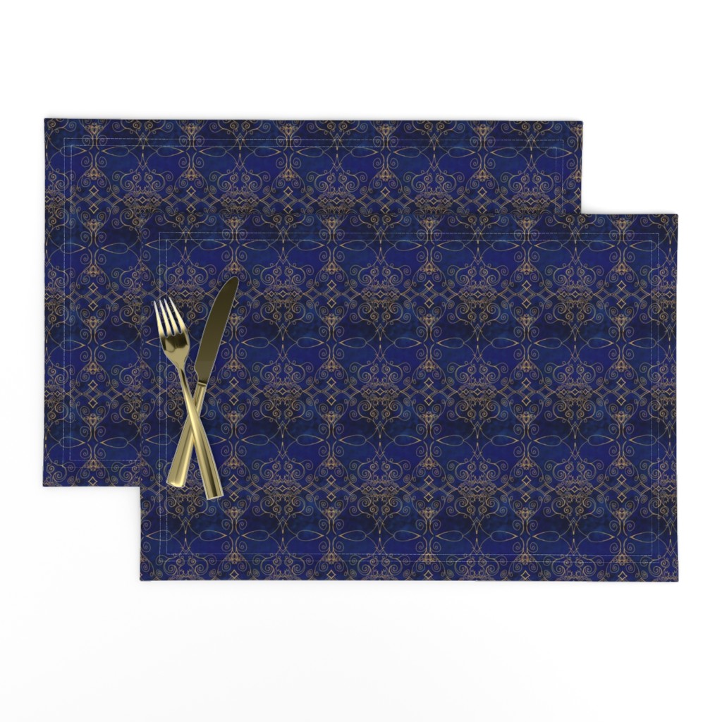 Gold Filigree on Dark Royal Blue