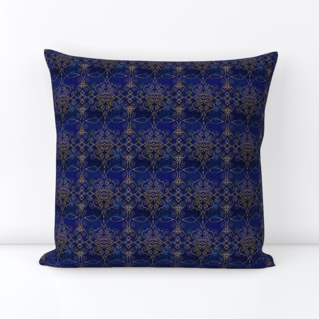 Gold Filigree on Dark Royal Blue