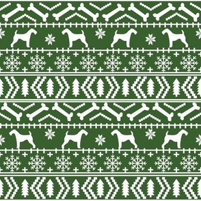 Airedale Terrier Dog fair isle christmas sweater pattern print med green