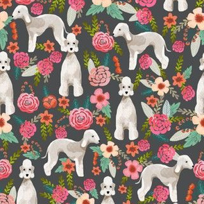 bedlington terrier florals fabric dog design - charcoal