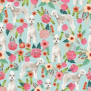 bedlington terrier florals fabric dog design - light blue
