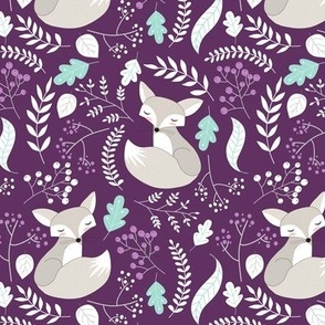 Gray Fox - Sleepy Foxes (plum) Baby Girl Nursery Woodland Animals Kids Childrens Bedding PL2