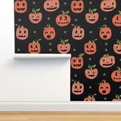 Jack-o'-lantern halloween cute pumpkin carving hand drawn pattern black  by andrea lauren