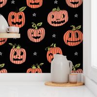 Jack-o'-lantern halloween cute pumpkin carving hand drawn pattern black  by andrea lauren