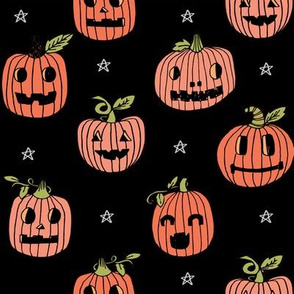 Jack-o'-lantern halloween cute pumpkin carving hand drawn pattern black  by andrea lauren