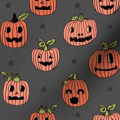 Jack-o'-lantern halloween cute pumpkin carving hand drawn pattern  charcoal by andrea lauren