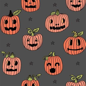 Jack-o'-lantern halloween cute pumpkin carving hand drawn pattern  charcoal by andrea lauren