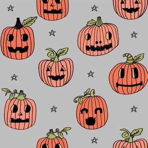 Jack-o'-lantern halloween cute pumpkin carving hand drawn pattern grey  by andrea lauren