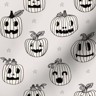 Jack-o'-lantern halloween cute pumpkin carving hand drawn pattern tan  by andrea lauren