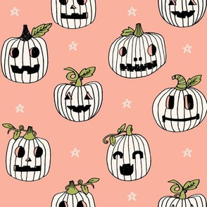 Jack-o'-lantern halloween cute pumpkin carving hand drawn pattern  neutral by andrea lauren