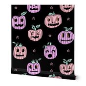 Jack-o'-lantern halloween cute pumpkin carving hand drawn pattern  black pastel by andrea lauren