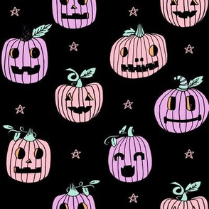 Jack-o'-lantern halloween cute pumpkin carving hand drawn pattern  black pastel by andrea lauren