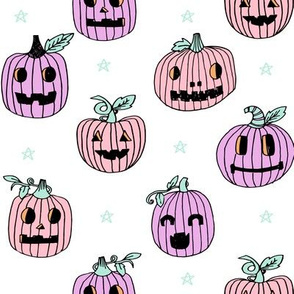 Jack-o'-lantern halloween cute pumpkin carving hand drawn pattern  pastel by andrea lauren