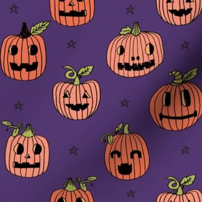 Jack-o'-lantern halloween cute pumpkin carving hand drawn pattern  purple by andrea lauren