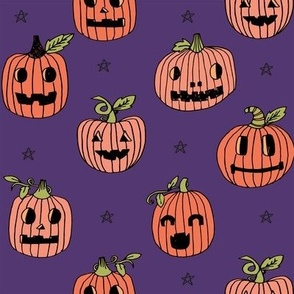 Jack-o'-lantern halloween cute pumpkin carving hand drawn pattern  purple by andrea lauren