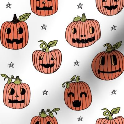 Jack-o'-lantern halloween cute pumpkin carving hand drawn pattern white by andrea lauren