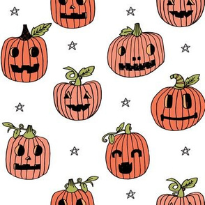 Jack-o'-lantern halloween cute pumpkin carving hand drawn pattern white by andrea lauren
