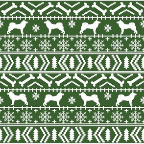 Akita fair isle christmas dog fabric pattern med green