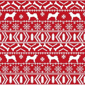 Akita fair isle christmas dog fabric pattern red