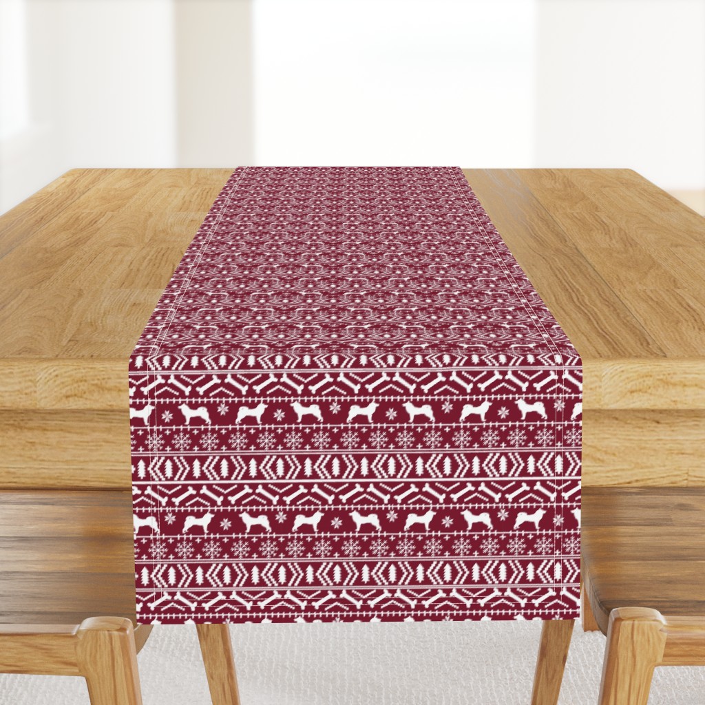 Akita fair isle christmas dog fabric pattern maroon